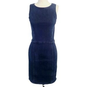 NEW Calvin Klein Stretch Denim Bodycon Dress Sleeveless Knee Length Blue S‎